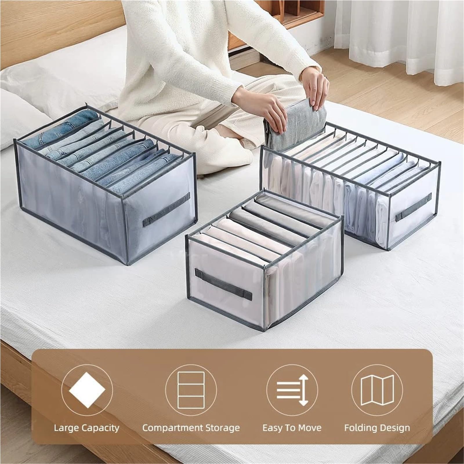 Compatible con organizador de ropa genérico 2 piezas. | 12/5 rejilla jeans calcetines faldas sujetador armario(XL 12Grids 2pcs)