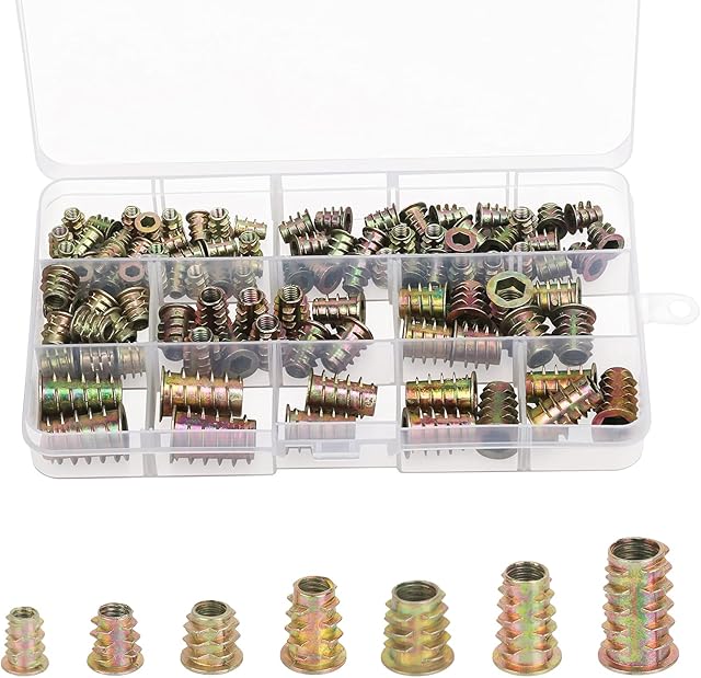 SUNYOK Threaded Insert Nuts 100pcs Furniture Inserts Nuts M4 M5 M6 M8 M10 Hex Socket Screw Nut Durable Wood Threaded Insert Nuts Assortment Kit Anti-corrosion Drive Head Nuts for Assembly Craftsman