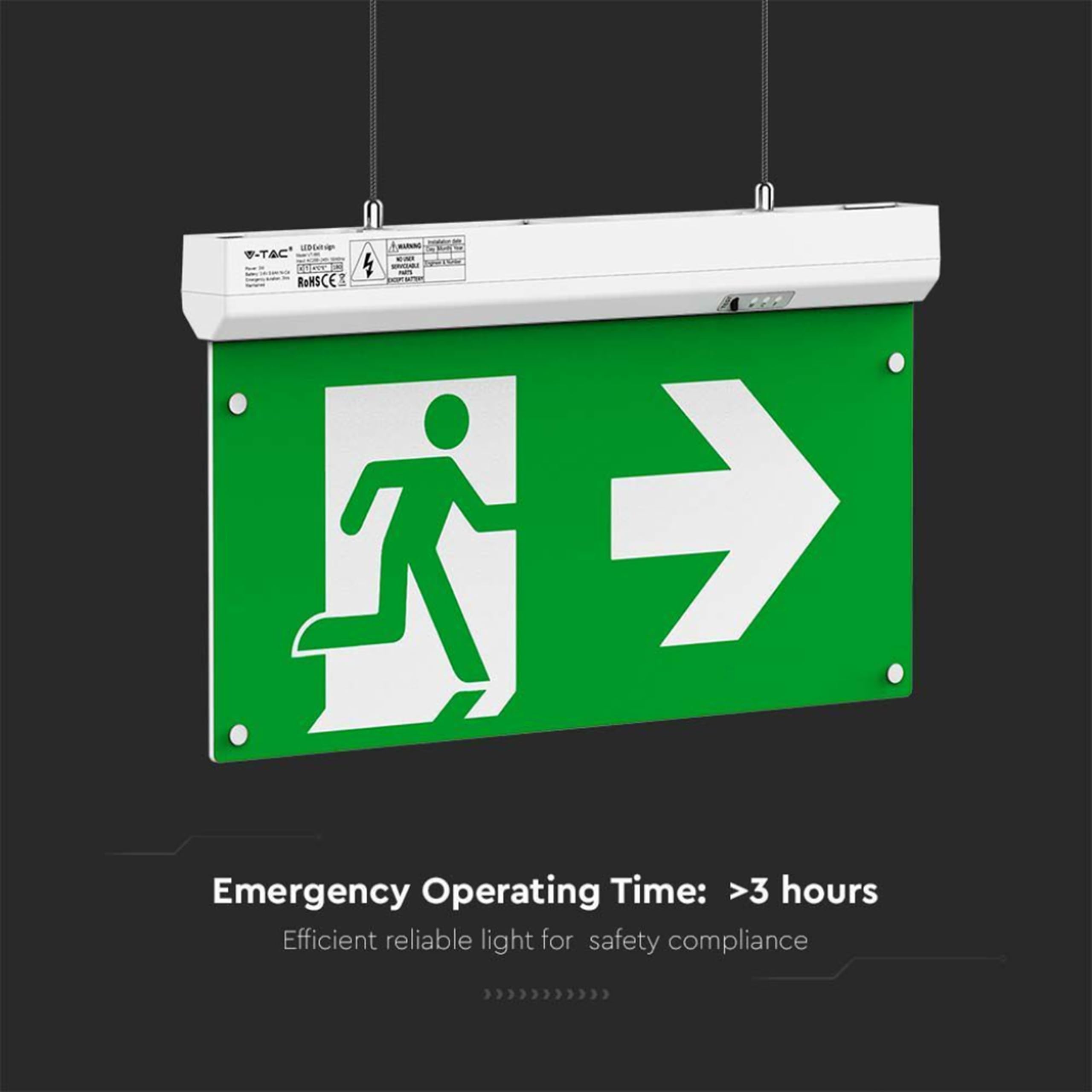 V-TAC Lampada LED Uscita di Emergenza 4 in 1 per Soffitto e Parete - Visibile da 30 Metri - Pulsante di Autotest - Luce LED Uscita di Emergenza e Via di Fuga - Exit - 4 Segnalazioni Incluse - 6000K