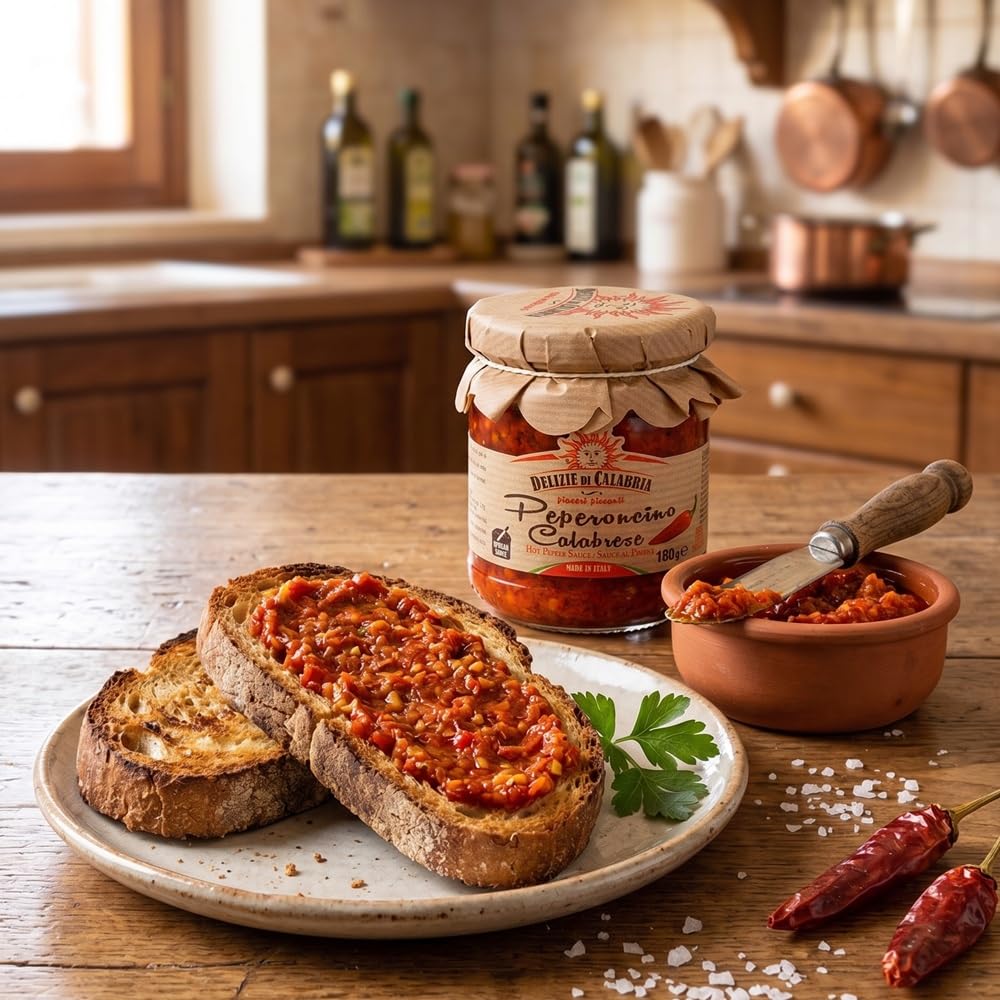 Salsa Picante de Chile Italiana Hecho con Peperoncino de Calabria Delizie di Calabria 180g