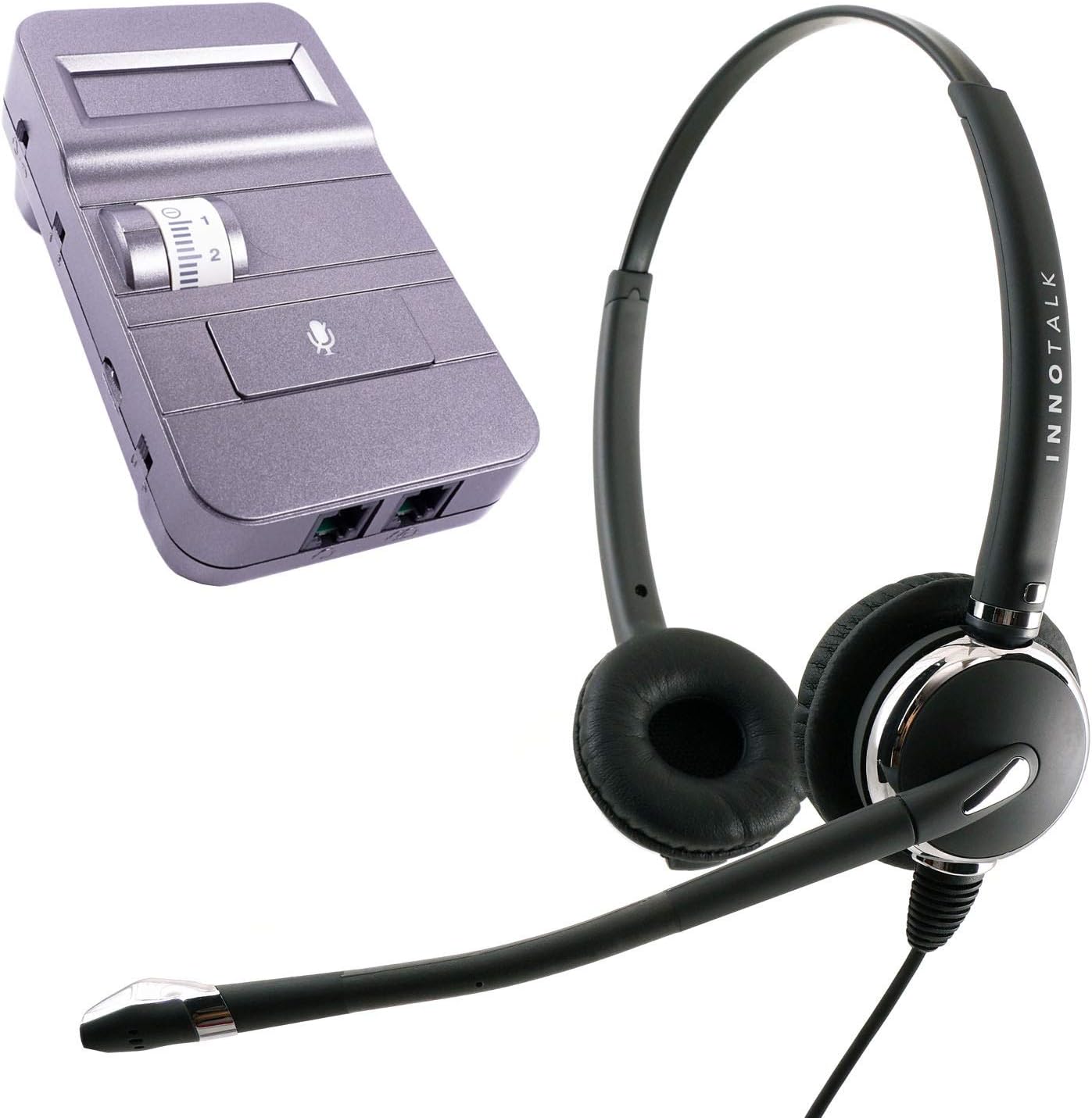 Headset Amplifier Compatible with Polycom, Avaya, Cisco 7902 7905 7906 7910 7911 7912 Phone – Professional Swiveling Receiver Noise Cancelling Binaural Headset with Headset Amplifier for Call Center