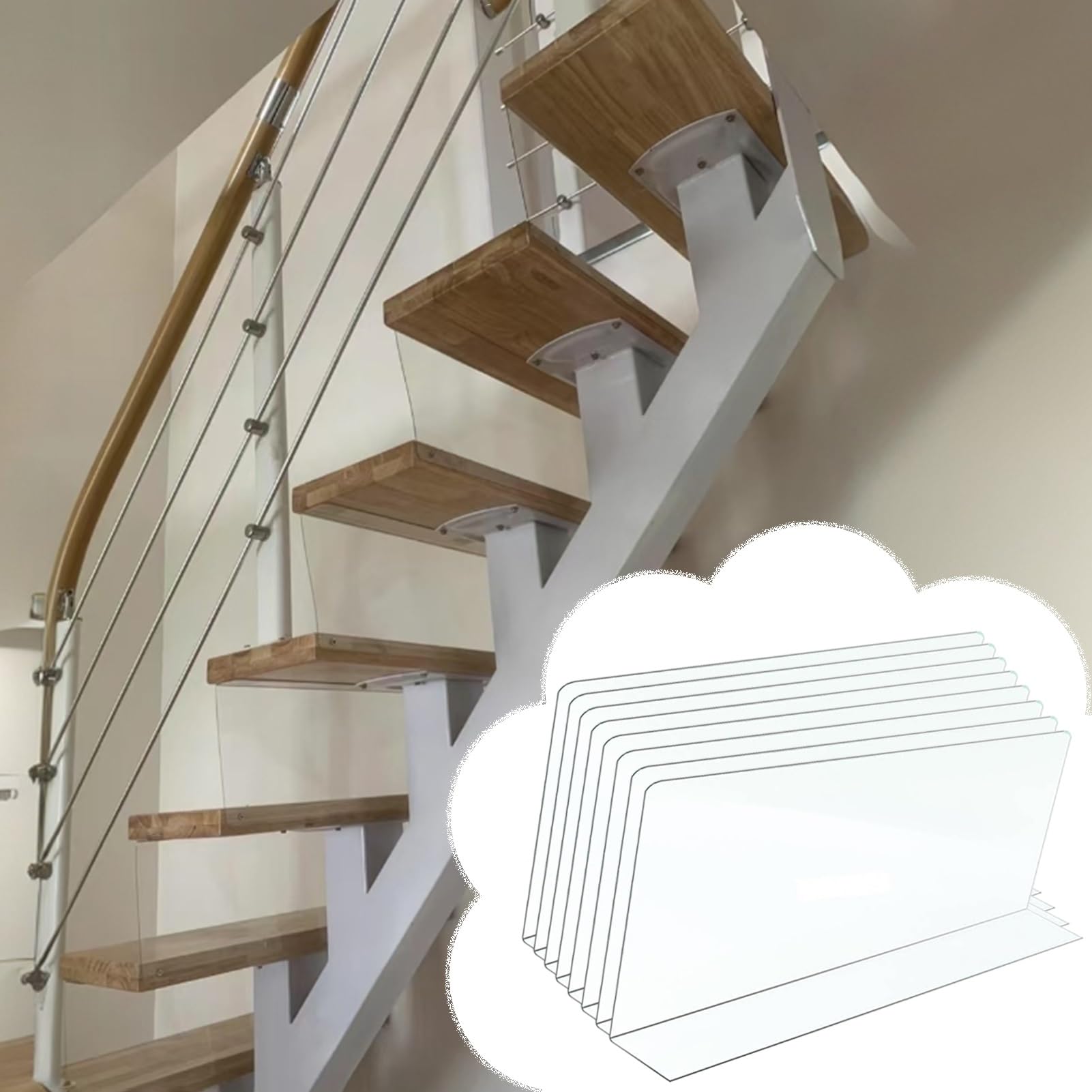 8 Pack Stair Gap Blockers for Open Riser Steps, Cuttable under Couch Guards Stoppers Clear, Gaps Stop Panel for Furniture Bottom, Easy to Install(20x8in (50x20cm))