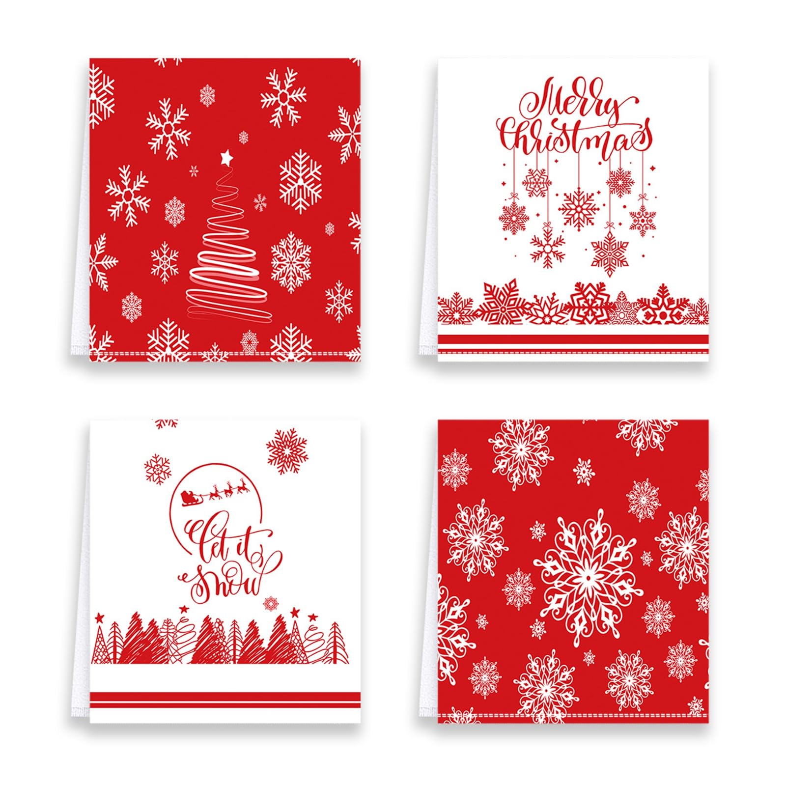 LSFYSZD Set of 3 Hand Towels for Kitchen and Bathroom 12x18in Cotton Embroidered Dish Towels Christmas Theme Decorative Towels Gift (J1-Red 4pcs, One Size) — image 1