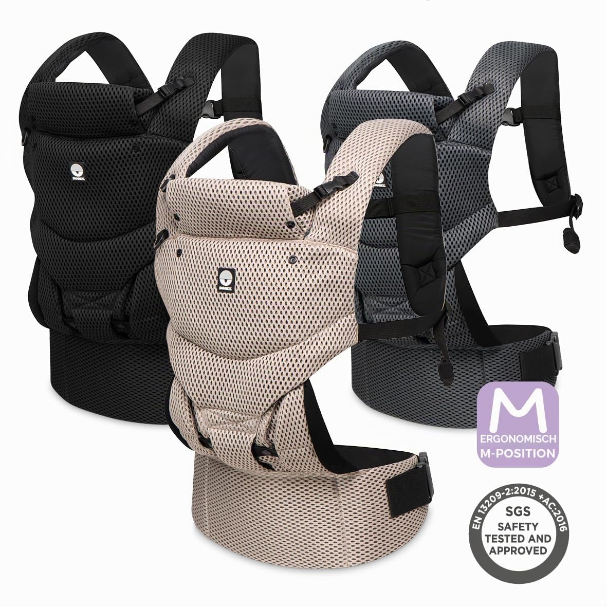 Dooky Carrier Urban Comfort, Babytrage Neugeborene ab Geburt, Ergonomische Babytrage 0-3 Jahre, 3.5-15 kg, M-Position, 3 Tragepositionen, Verstellbar, Atmungsaktiv, Baby Carrier, Beige Desert