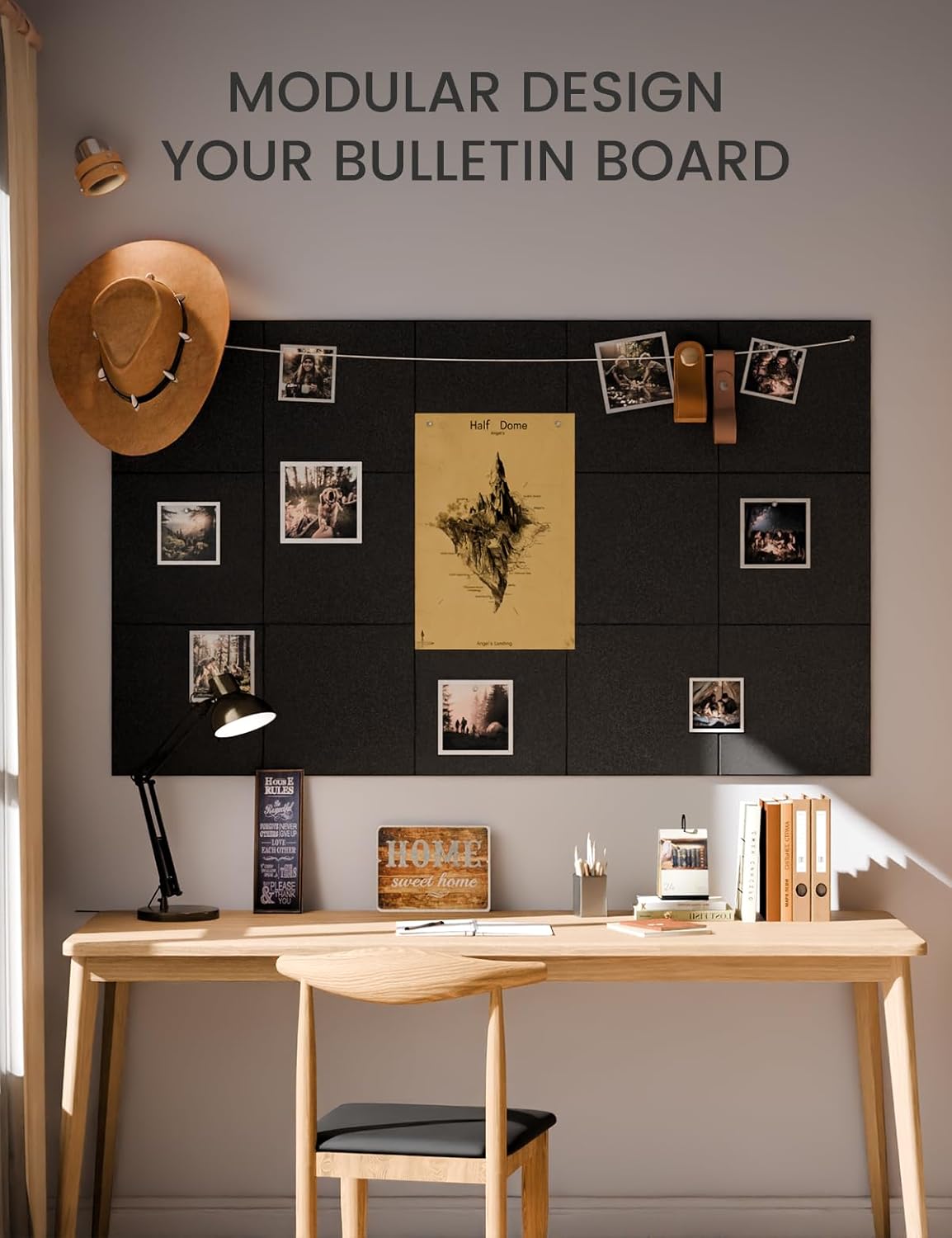Fluxynara Large Felt Bulletin Board 36" x 24" Cork Board Alternative-6 Pack with 40 Safe Removable Adhesive Tabs, Cork Boards for Walls Cork Board for Home Office Classroom Pin Board - Black