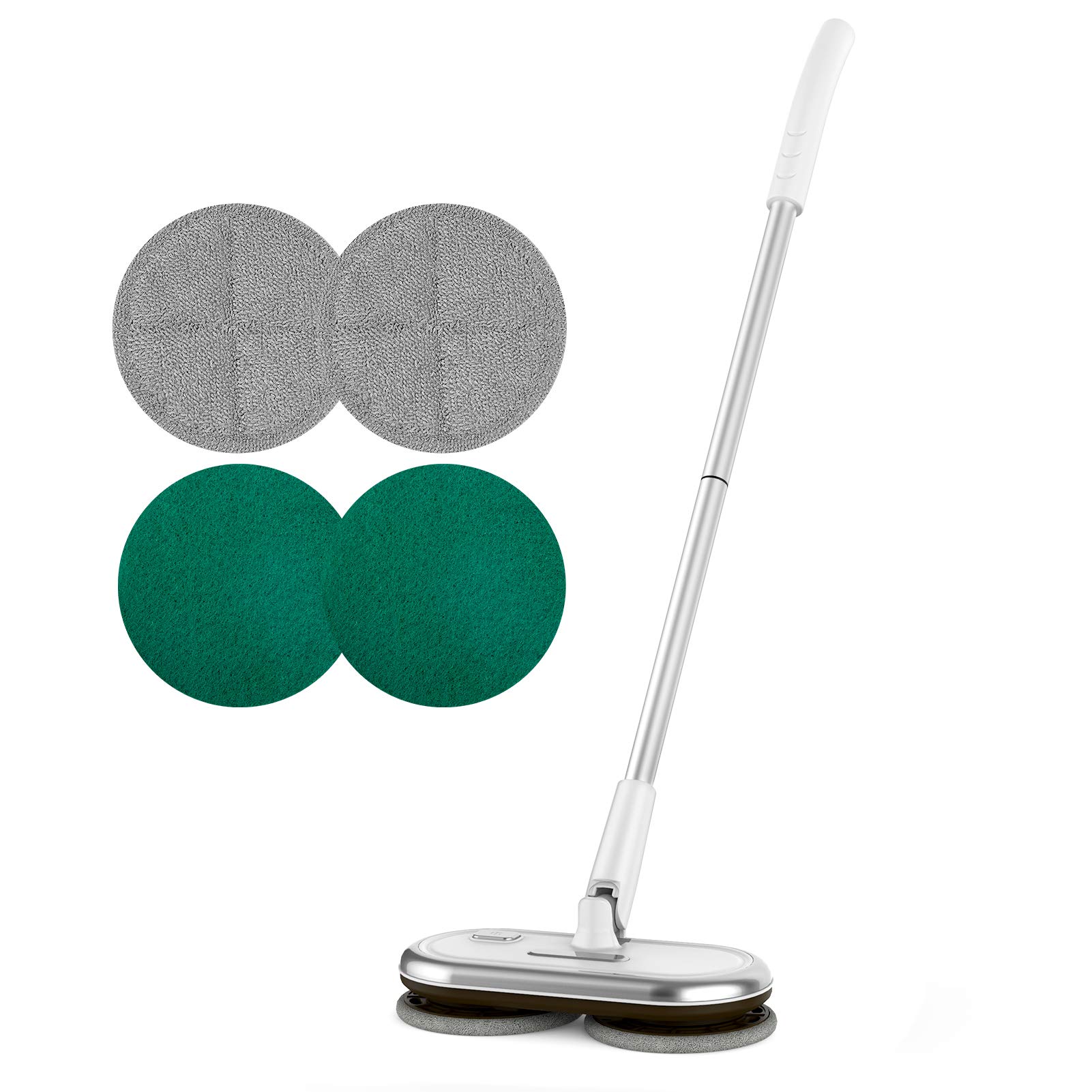 GOBOT Electric Mopping Machine with Motorized Dual Spinning Mopheads, Lightweight & Rechargeable, 4 Microfiber Pads & 2 Floor Scrubber Pads, for Hardwood Floor/Bathroom/Tile Floor Cleaning, Sliver