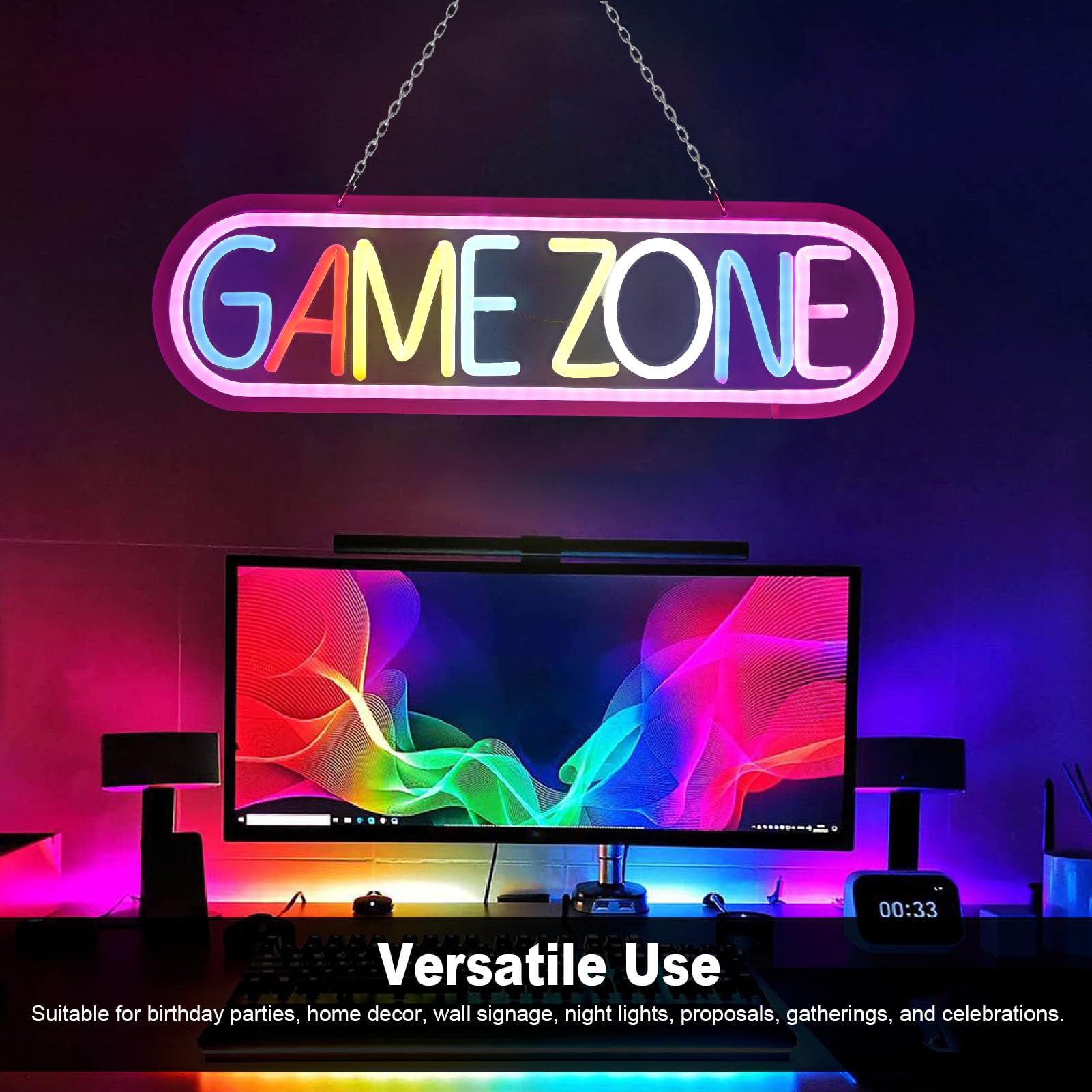 Lampada da Gioco a LED al Neon USB, Luce al Neon per Sala Giochi Lampada da Gioco Decorazione con Gancio per Appendere Camera da Letto Scrivania