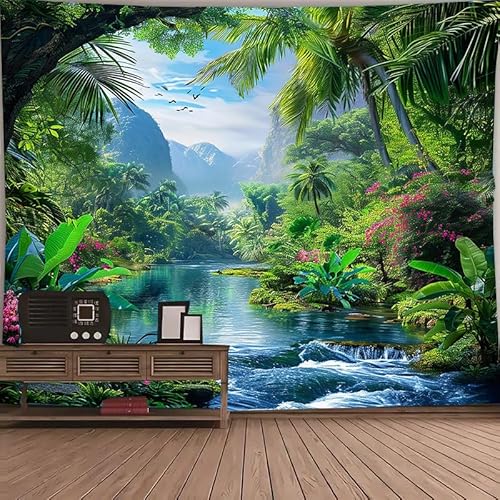 FENDROM Nature Tropical Rain Forest Tapestry Fantasy Landscape Mountain River Jungel Wall Hanging Tapestries for Bedroom Living Room Dorm