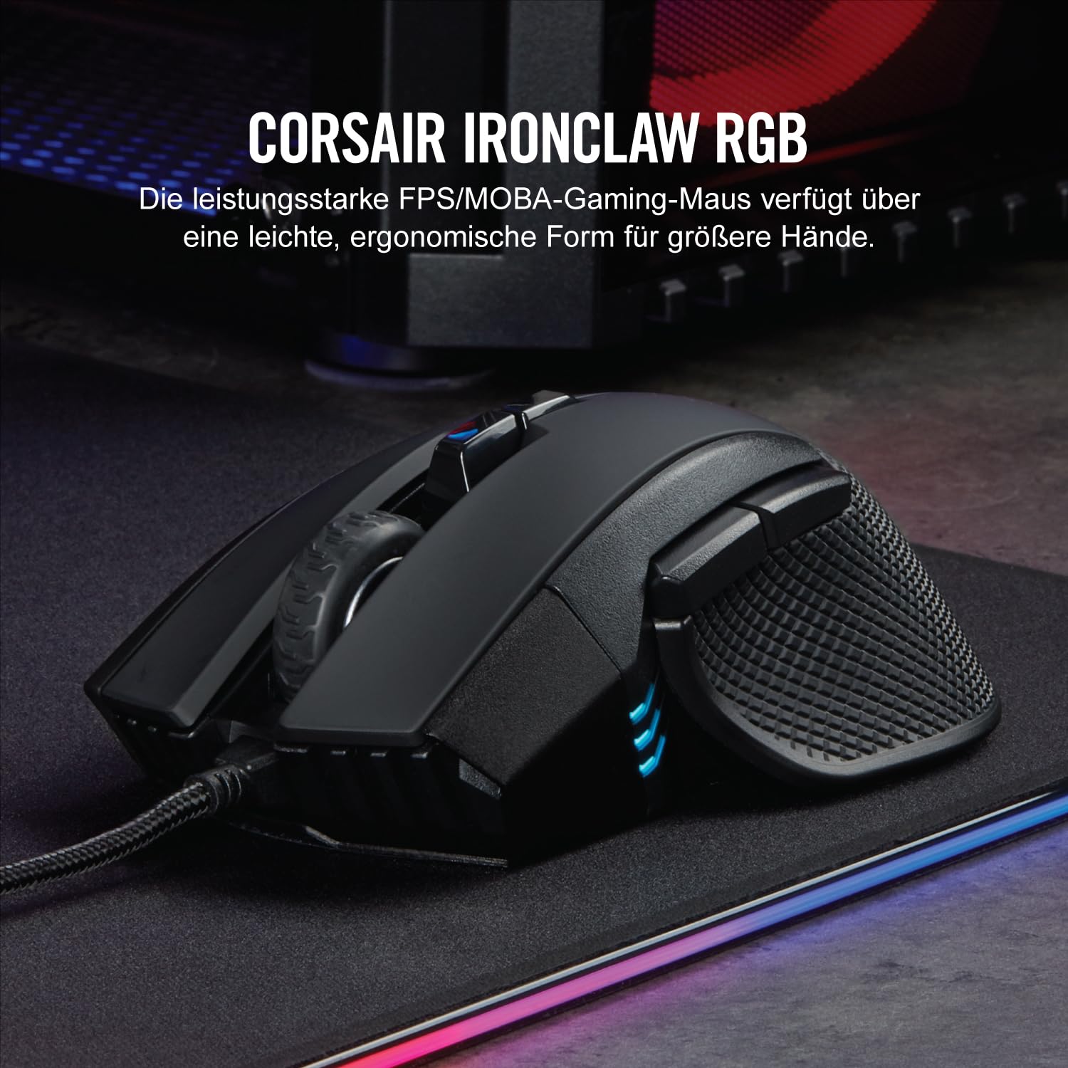 Corsair IRONCLAW RGB Wired Gaming-Maus Schwarz 18.000 DPI 7 Programmierbare Tasten iCUE Kompatibel PC Mac PS5 PS4 Xbox