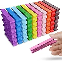 HONGYUTAI 50PCS Colored Wooden Clothespins, 10 Vibrant Colors 2.9" Mini Clothes Pins for Crafts, Photos, Clothesline & Holiday Decor