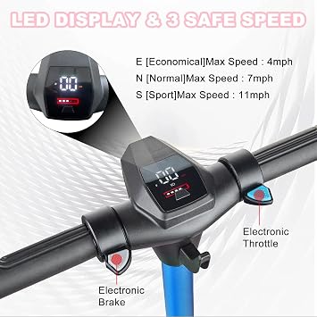 Electric Scooter for Kids Ages 6-14, 150W Motor, 4/7/11 Mph, 60 mins Ride Time, Adjustable Speed, LED Display, Colorful Lights, Electronic Brake, Foldable Kids Electric Scooter ,UL2272 Certified(Blue)