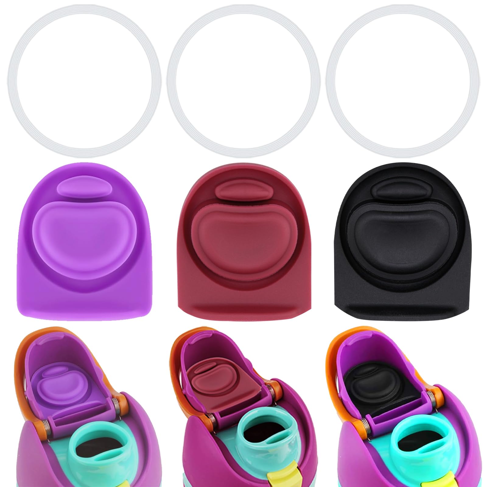 Frokolla 3 Sets Replacement Stopper and O Ring Gasket Compatible with Owala FreeSip 24oz 32oz,Water Bottle Lid Insert Cap Silicone Seal Parts for Owala 16/19/24/32/40oz Mouth Piece Accessories FT1