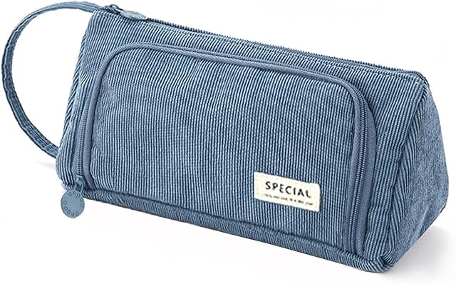 Large Pencil Case 3 Compartments Big Capacity Pencil Bag-School Supplies Stationery Storage-Middle High School College Students Girls Boys Teen Pen Pouch Gift (Blue)
