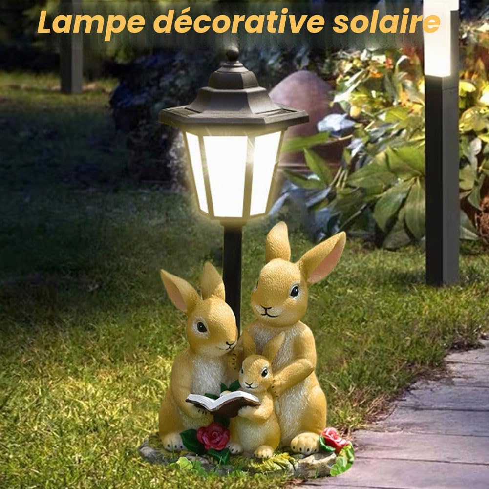 Figurines de jardin solaires en forme de lapin pour l'extérieur, avec lanternes solaires, résistantes aux intempéries, statues de jardin, décoration de jardin, cadeau pour la maison, la cour