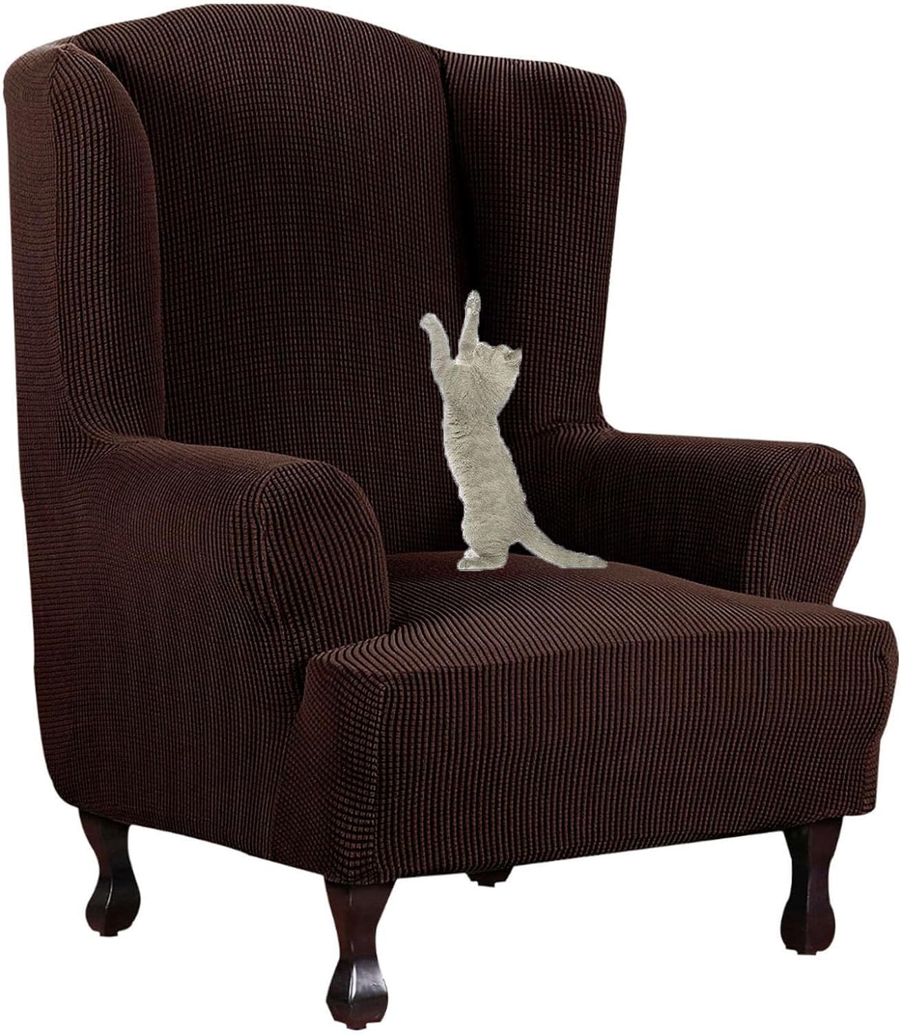 Funda para silla Wingback lavable y elástica en tono marrón