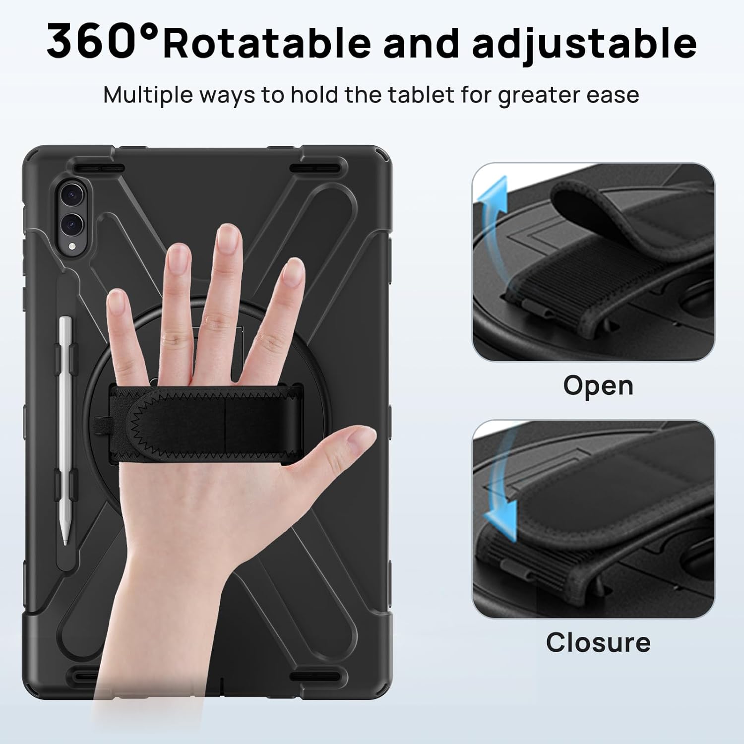 Gerutek Case for Samsung Galaxy Tab S11 Ultra 2025 14.6", Full-Body Drop Protective Case with Screen Protector, Pen Holder, 360° Rotate Hand Strap & Stand,Shoulder Strap, Black
