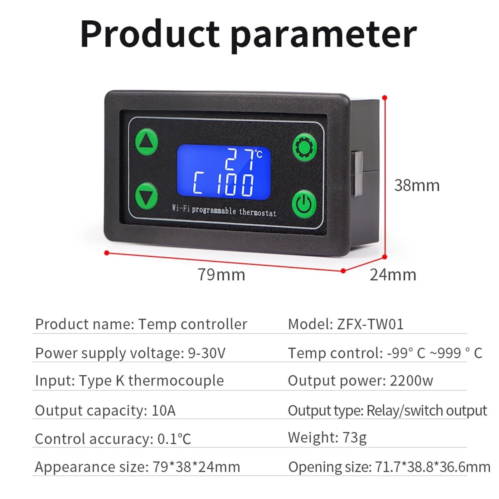 ZFX-WT01 Regolatore di Temperatura Digitale Intelligente WiFi con Display a LED, termostato con Strumento di Controllo del Calore/Raffreddamento e sonda
