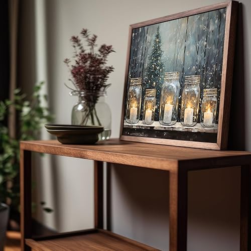 Miniatura 7 de Póster de pared vintage de Navidad, póster rústico de Navidad, imagen de invierno con velas en tarros de masón, arte de pared imprimible para