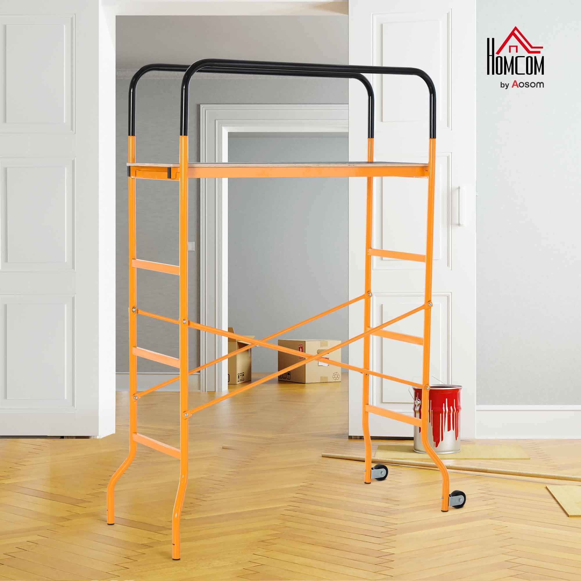 HOMCOM 4-Step Steel 4.6 x 2 x 6 ft. Scaffold 2 Wheels Free Moving for Indoor & Outdoor Decoration Anti-Skid, 440 Pound Capacity