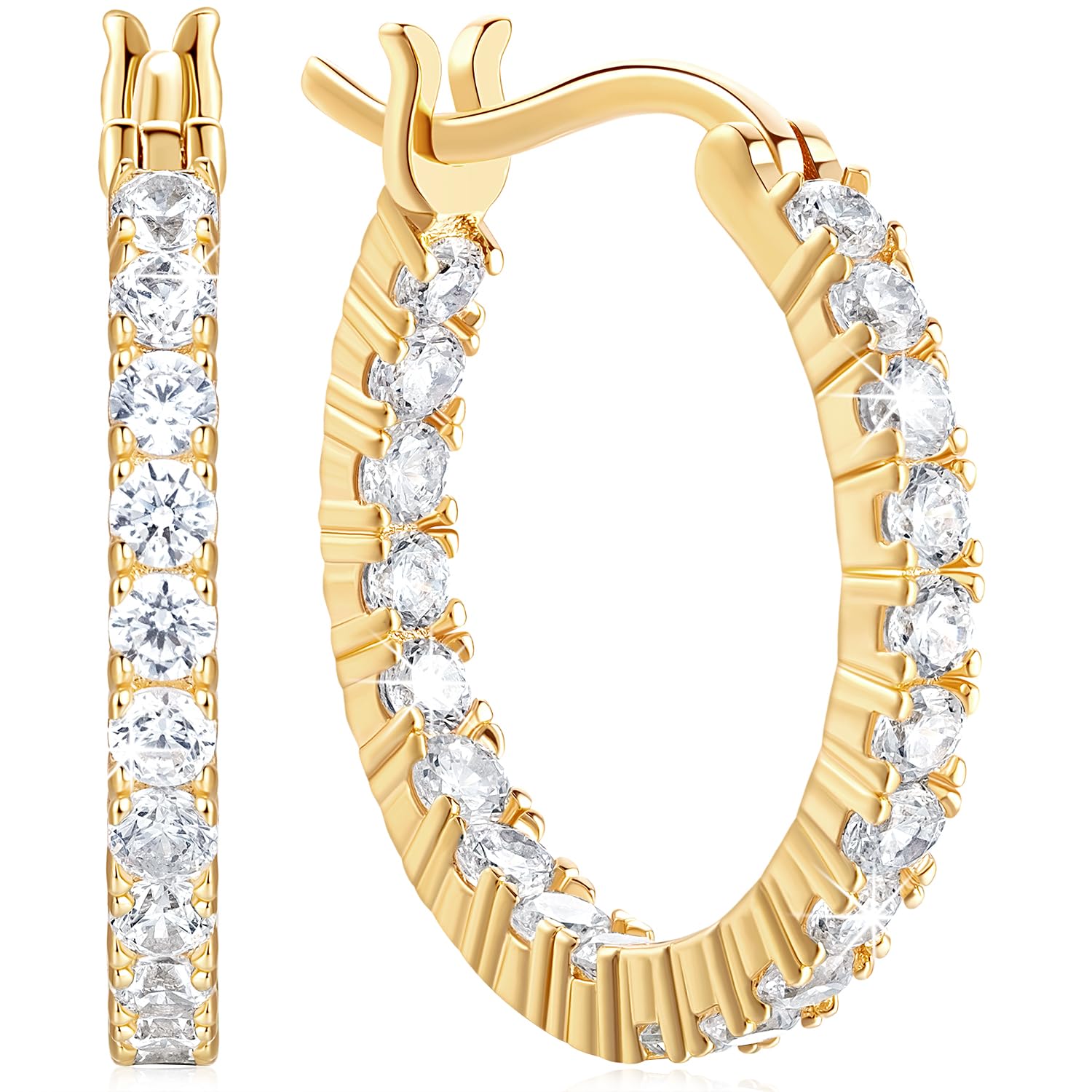 USESMTLEGold Hoop Earrings 14K Gold Hoop Earrings for Women Lightweight 14 Karat Hoops Earring Dual-sided Cubic Zirconia Womens Earring Hoops 20/30mm