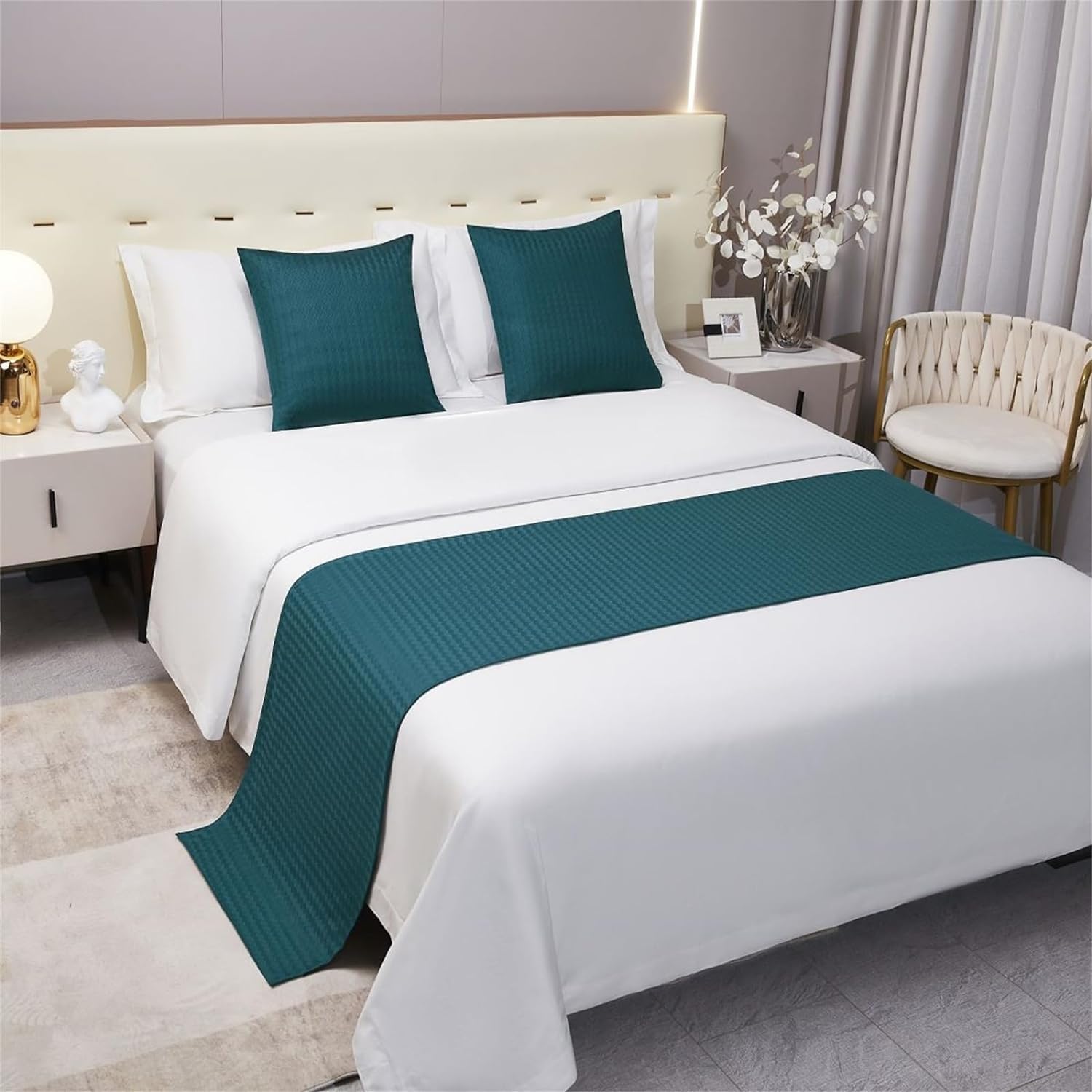 Chemin De Lit Luxe Avec Coussins Assortis – Style Moderne – Polyester Haut De Gamme – Plusieurs Tailles
