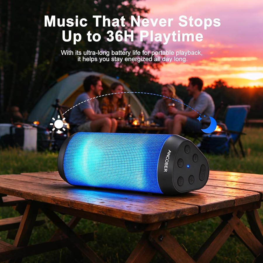 Portable Bluetooth Speaker, HD Stereo Sound, 36-Hour Playtime, Cool Dynamic LED Lights, Rechargeable, Built-in Mic, TWS Pairing, for Home/Party/Outdoor/Camping, Electronic Gadgets, Gifts for Him Her, image 5