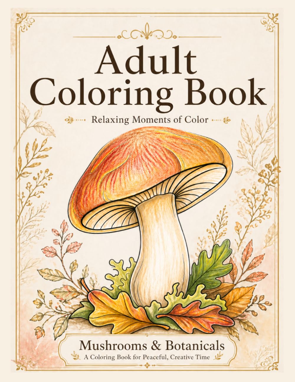 Adult Coloring Book Mushrooms: Simple Designs for Beginners • Single-Sided Pages • 50 Illustrations