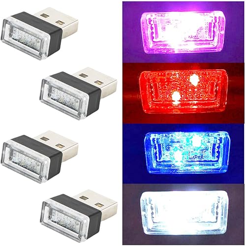 4 lámparas USB LED para el interior del automóvil, luz nocturna portátil, mini luz LED de decoración, enchufable de 5 V, luz USB universal para el