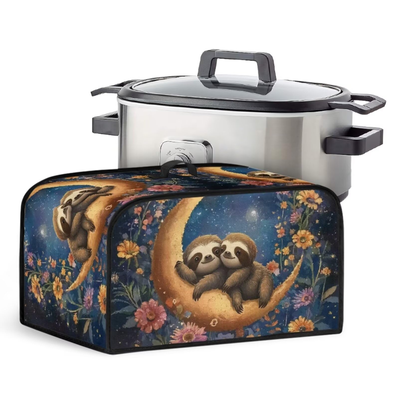 GLENLCWE Moon Flower Sloth Crock Pots Slow Cookers Cover Machine Washable Scratches-Proof 6-8 Quart Oval Slow Cooker Dust Cover for Kitchen Dining Room Decor
