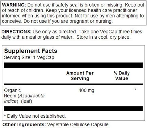 Miniatura 2 de SOLARAY Neem Leaf 400mg | Apoyo saludable para la sangre, la piel y el sistema inmunológico | Sin OMG, vegano y verificado en laboratorio | 100