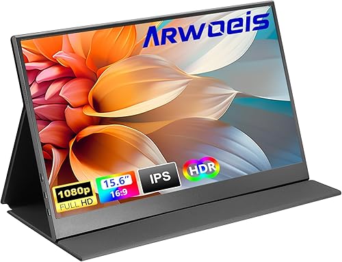 ARWOEIS Monitor portátil de 15.6 pulgadas 1080P FHD IPS Monitor portátil USB-C HDMI segundo monitor externo para laptop, PC, teléfono Mac, Xbox,
