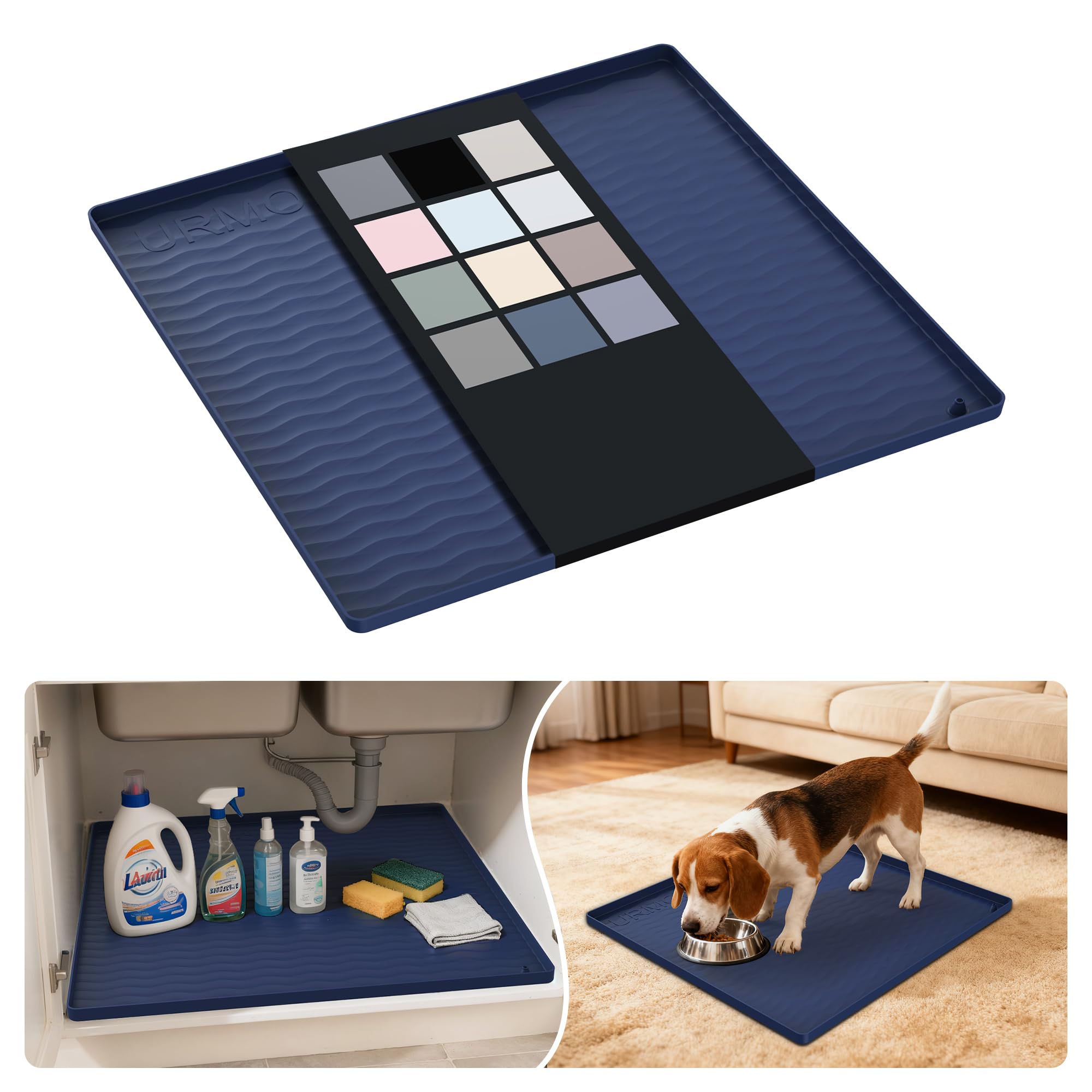 URMONA Waterproof Silicone Under Sink Mat, 19 x 19 in, Flexible Shelf Liner