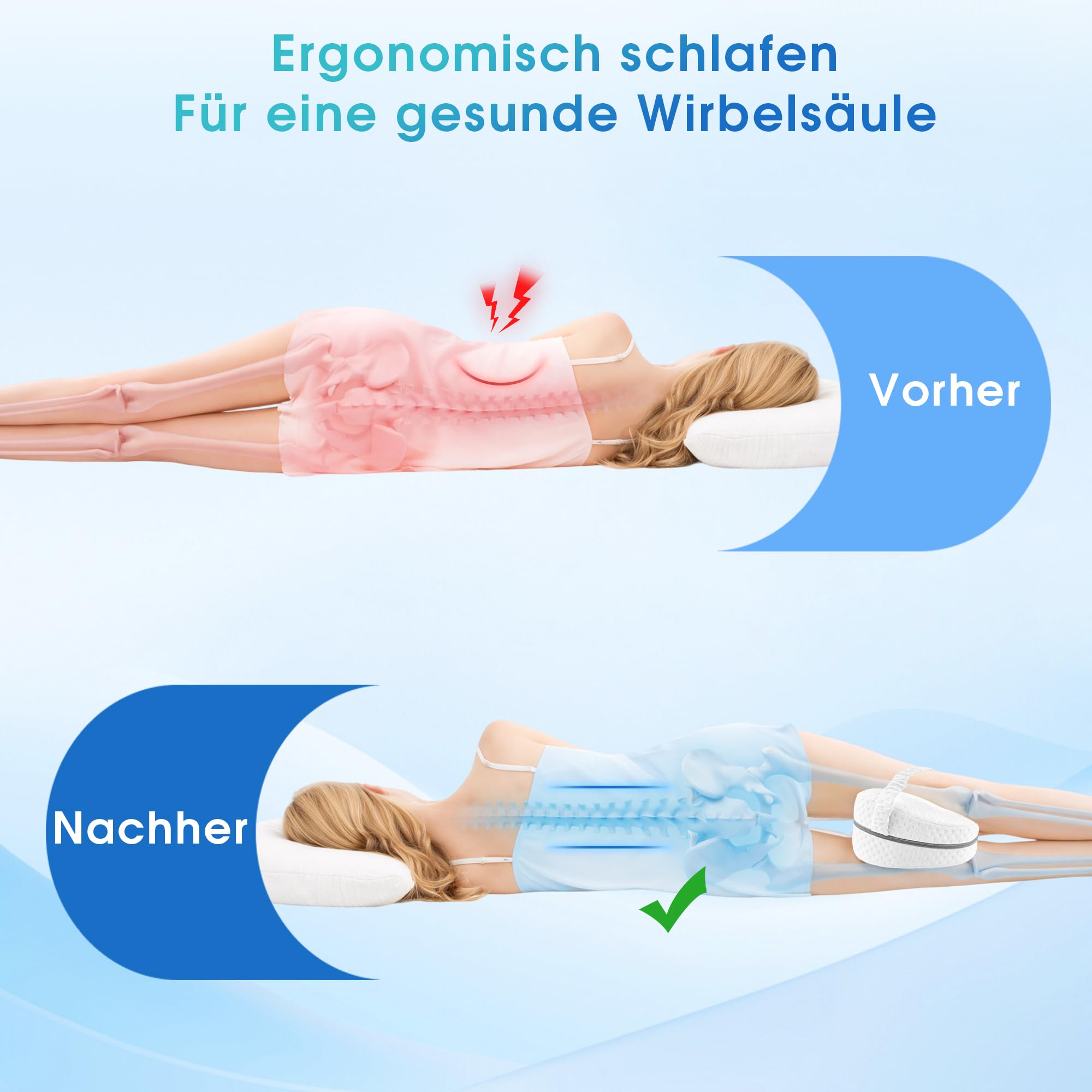 Kniekissen für Seitenschläfer – Ergonomisches Beinkissen aus Memory Foam, Kniekissen zum Schlafen für Beine, Hüfte & Rücken, Atmungsaktiver Bezug, Abnehmbar & Waschbar