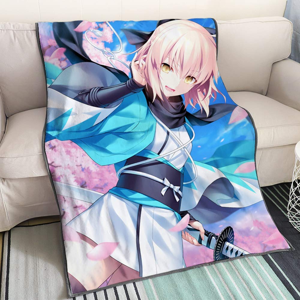 KaiWenLi Fate Series - Okita Souji Under The Flower Tree/Cartoon Anime Blanket/Suitable for Adults, Children and Otaku/Soft and Comfortable/Easy to Clean/Best Bedding/Single-Sided Pattern