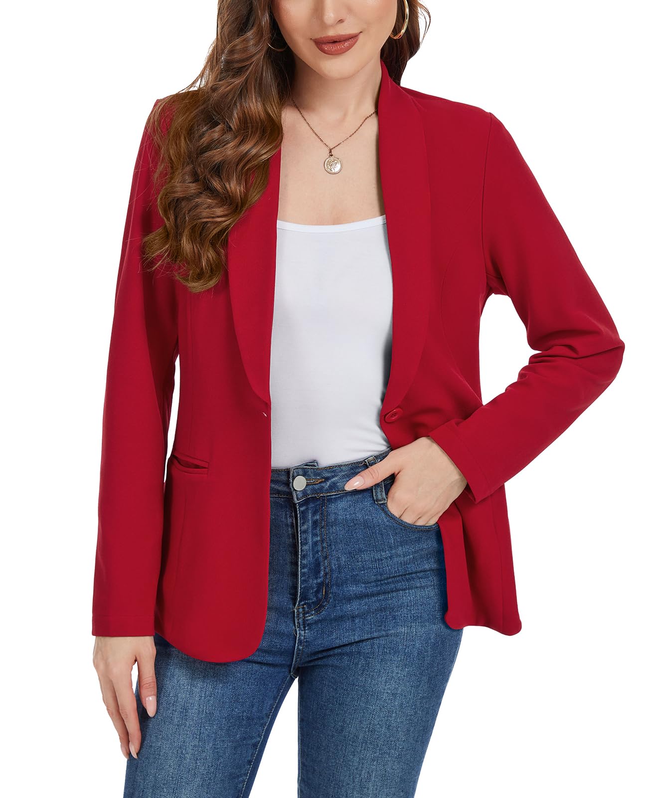 MINTLIMIT Womens Blazers Long Sleeve Button Front Blazer Casual Work Office Suit Jacket with Pockets and Padded Shoulder