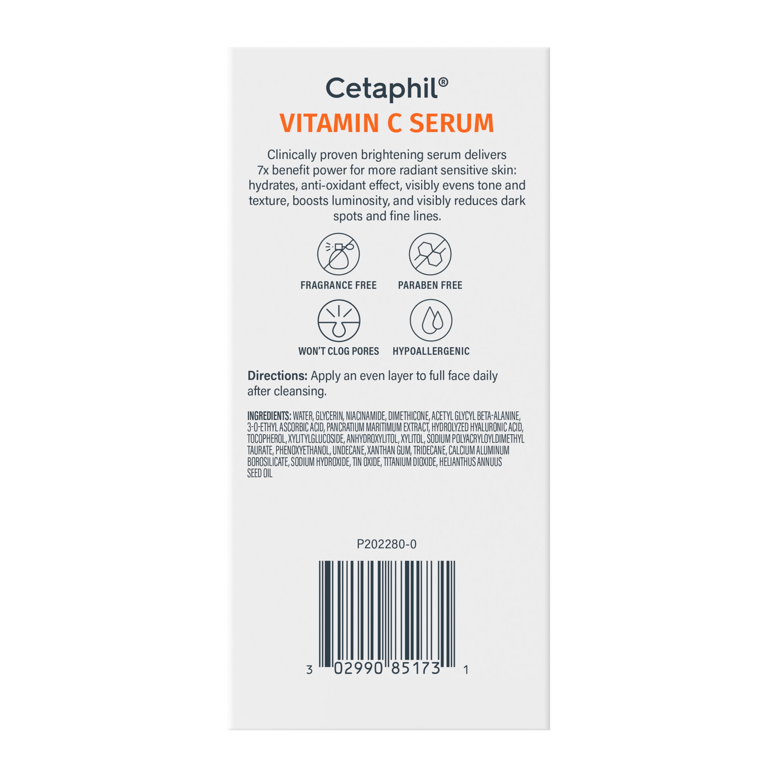 Cetaphil Vitamin C-Serum, reduziert sichtbar das Erscheinungsbild von dunklen Flecken und Hyperpigmentierung, Formel mit Niacinamid, entwickelt für empfindliche Haut, ohne weißen Fr 30 ml Flüssigkeit