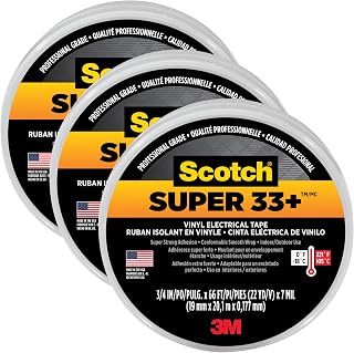 3M Scotch Super 33+ Vinyl Electrical Tape, 3/4 in x 66 ft - UL Listed, Flame Retardant, Weatherproof Insulation
