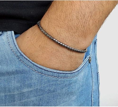 Miniatura 2 de Pulsera de cuentas pequeñas de hematita hecha a mano para hombre, color negro mate de energía, pulsera de terapia de piedra pequeña, regalo simple