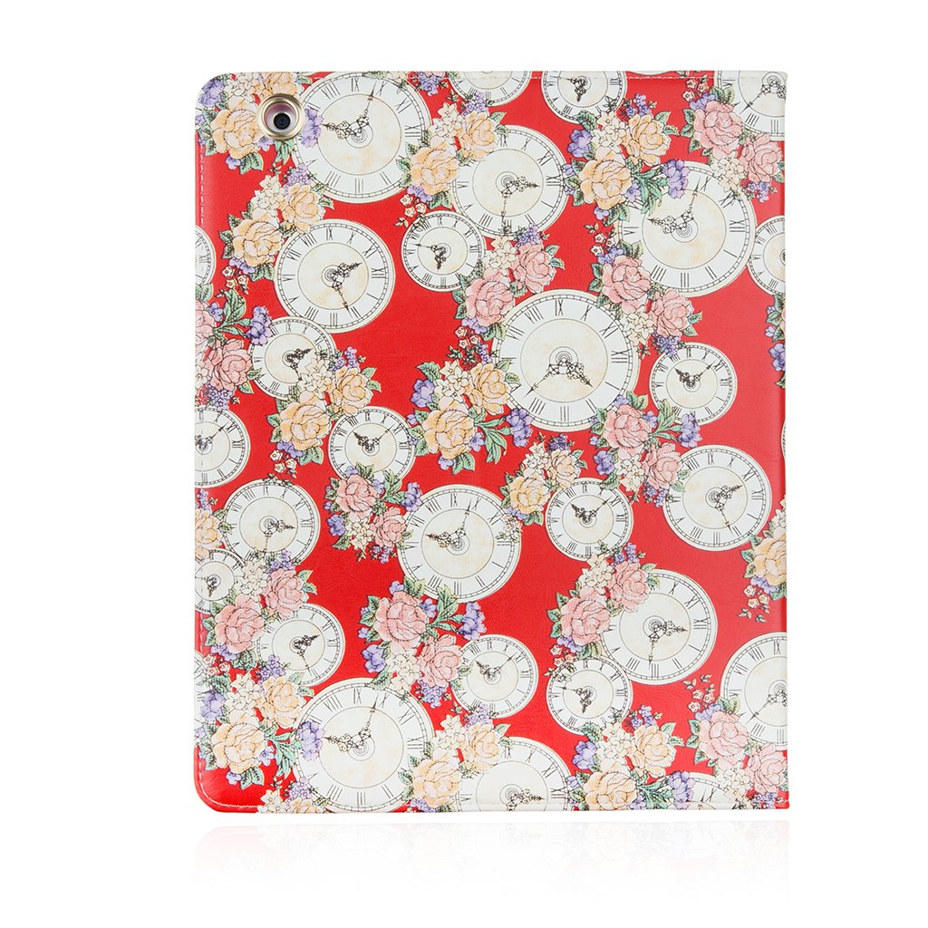 IDEGG Case for iPad 2 3 4 (Red with Clock Flower, iPad 2/3/4)