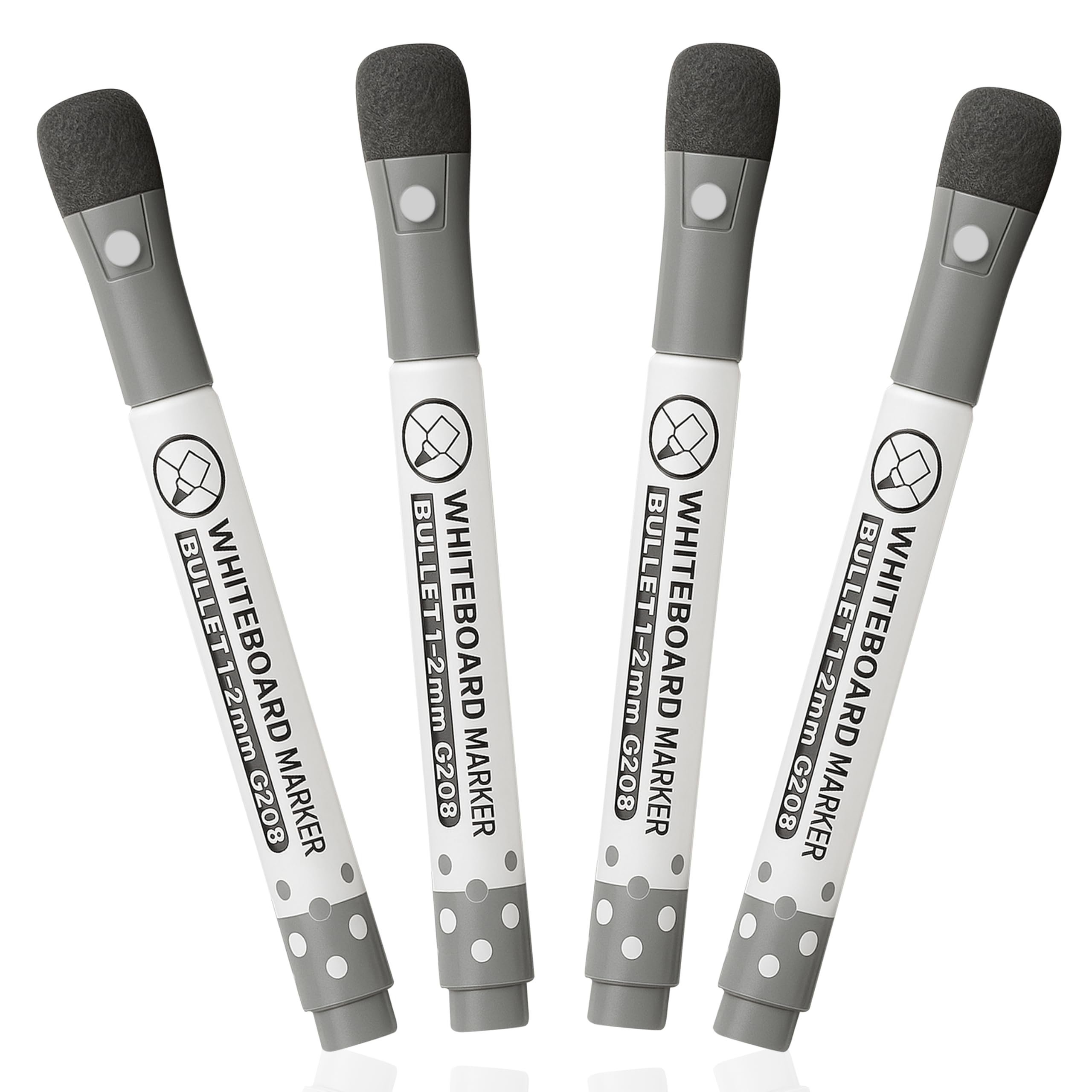GLUN® Eraseable Board Markers Fine, Black Colour Pack of 4, Attached Top Cap Duster, Dazzling Colours, Quick Dry and Wet Cleaning, No Smearing