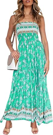 ZESICA Women's 2023 Summer Bohemian Floral Printed Strapless Beach Party Long Maxi Dress