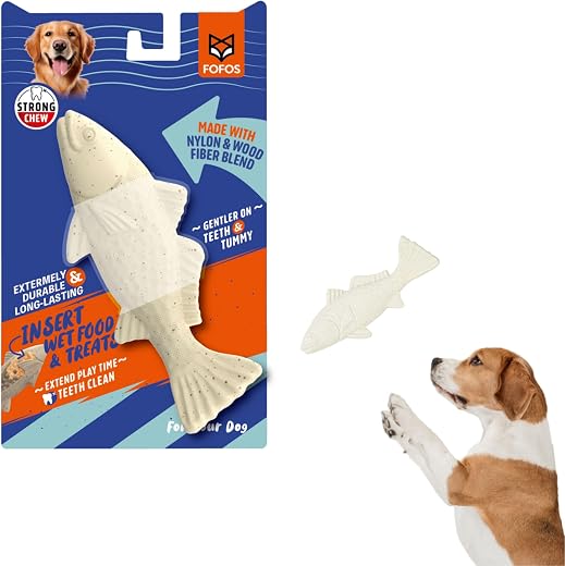 BarkButler x FOFOS Sea Bass Dog Chew Toy - Durable Chew Toys for Dogs, Dog Toys for Large Dogs (5-30kgs) - White