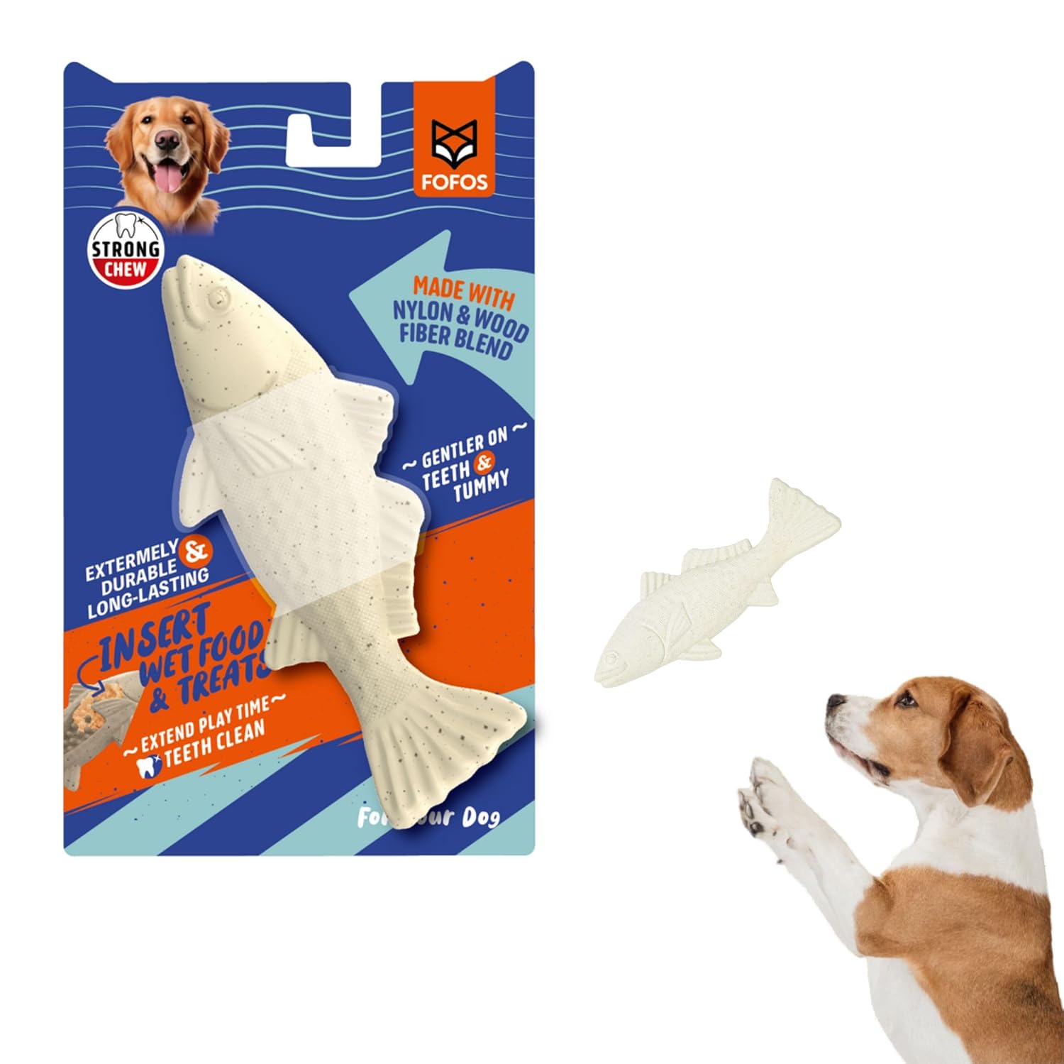 BarkButler x FOFOS Sea Bass Dog Chew Toy - Durable Chew Toys for Dogs, Dog Toys for Large Dogs (5-30kgs) - White