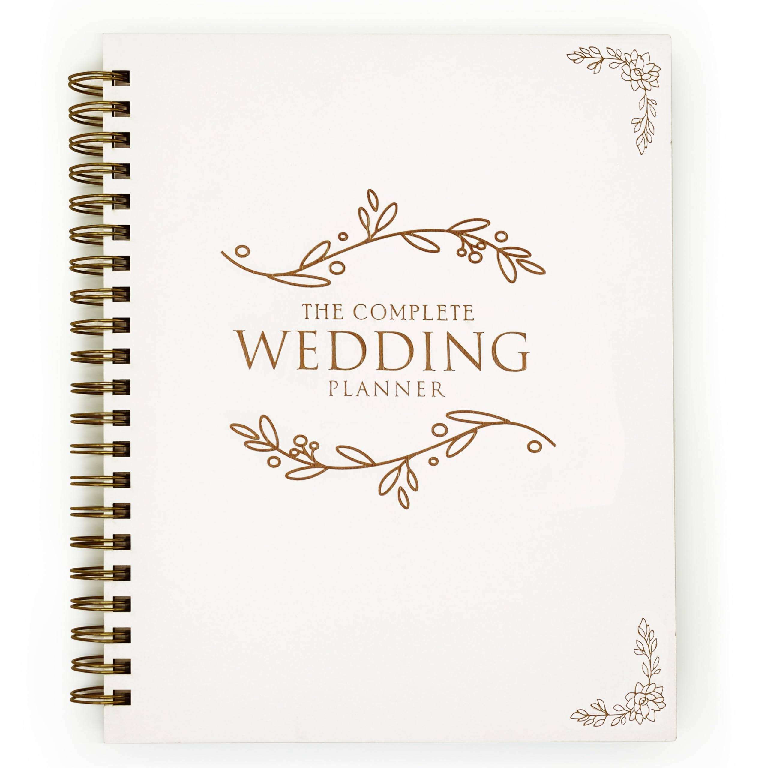 Hochzeitsplaner-Organizer-Buch, Hochzeitsplanungsbuch für Braut und Holzeinband, 12 Monate bis zum großen Tag (Weiß-C)