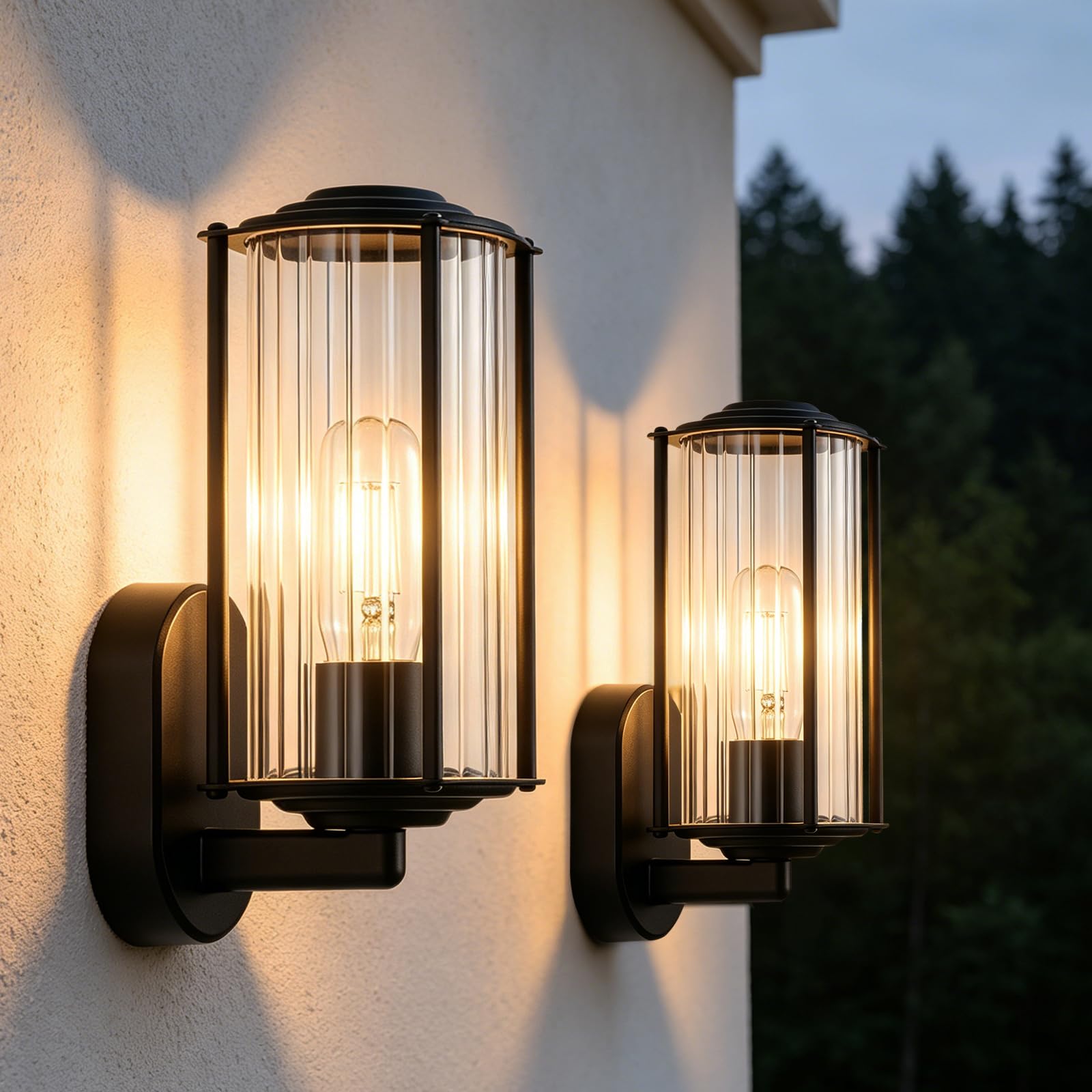 Glitzerlife Wandlampe Aussen Außenleuchte Innen - 2ER Aussenlampe Wand E27 IP65 Wandleuchte Schwarz Außenbeleuchtung Außenwandleuchte für Terrasse Balkon Hauswand Garten MAX.40W ohne Leuchtmittel