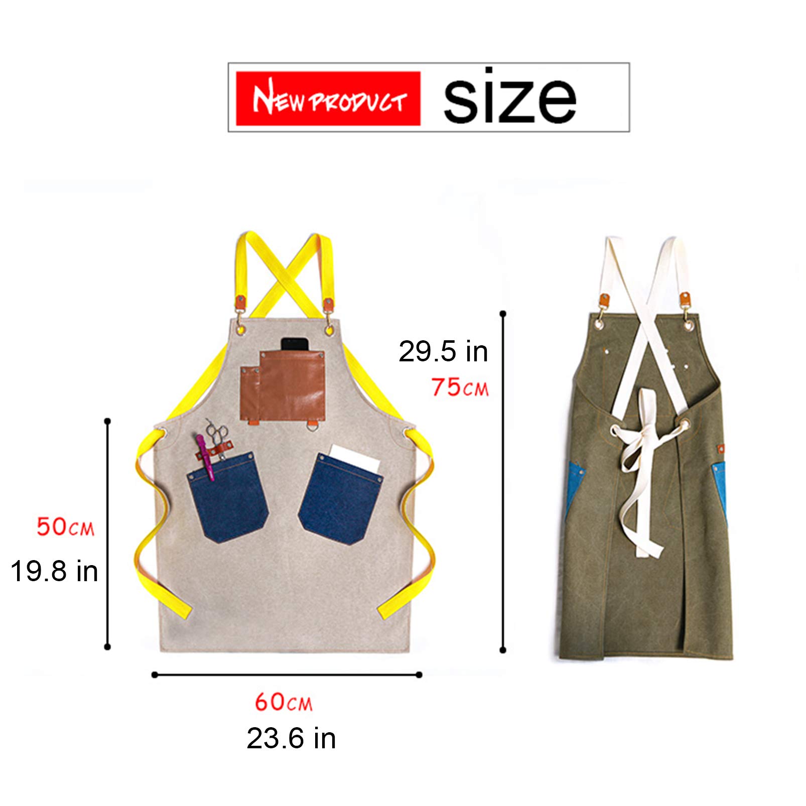 Delantales de Mezclilla con 4 Bolsillos para Hombre y Mujer - Estilo Lavado | Delantal Ajustable LA XX L (Azul)