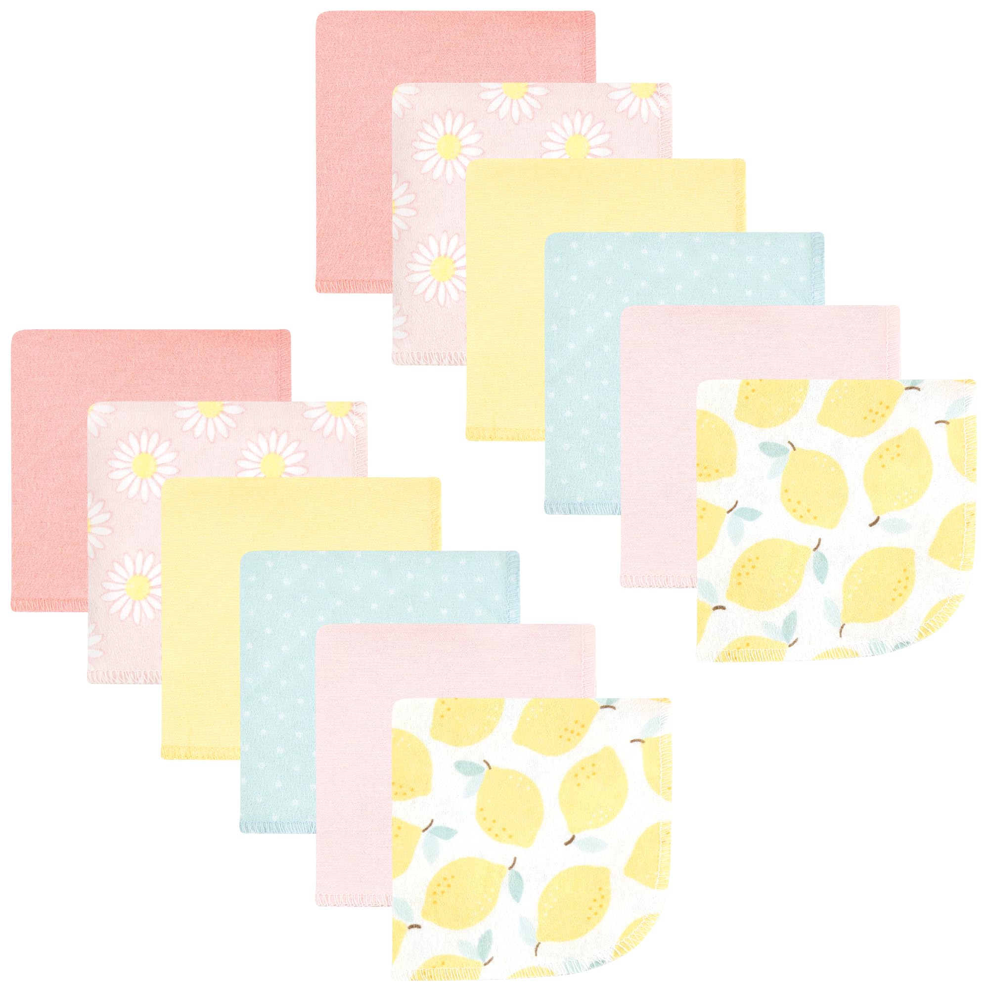 Hudson Baby Unisex Baby Flannel Cotton Poly Washcloths, Lemon Daisy 12 Pack, One Size