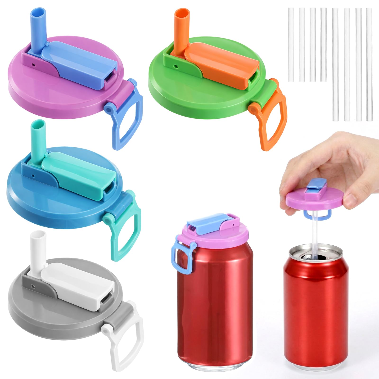 Photo 1 of Shimmeroo 4 Pack Soda Can Lids with Straw
