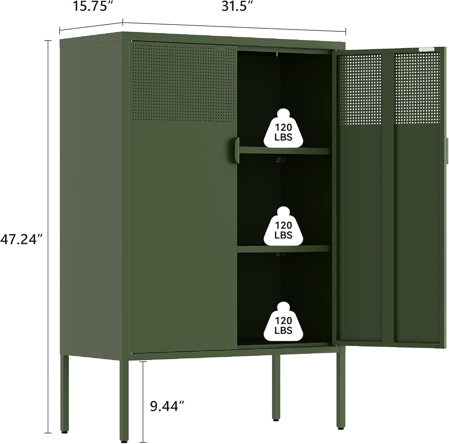 Metal Storage Cabinet,2 Door TV Stand, Metal Mesh Accent Cabinet,Magnetic Door Closure,Low Storage Cabinets with Doors and Shelves