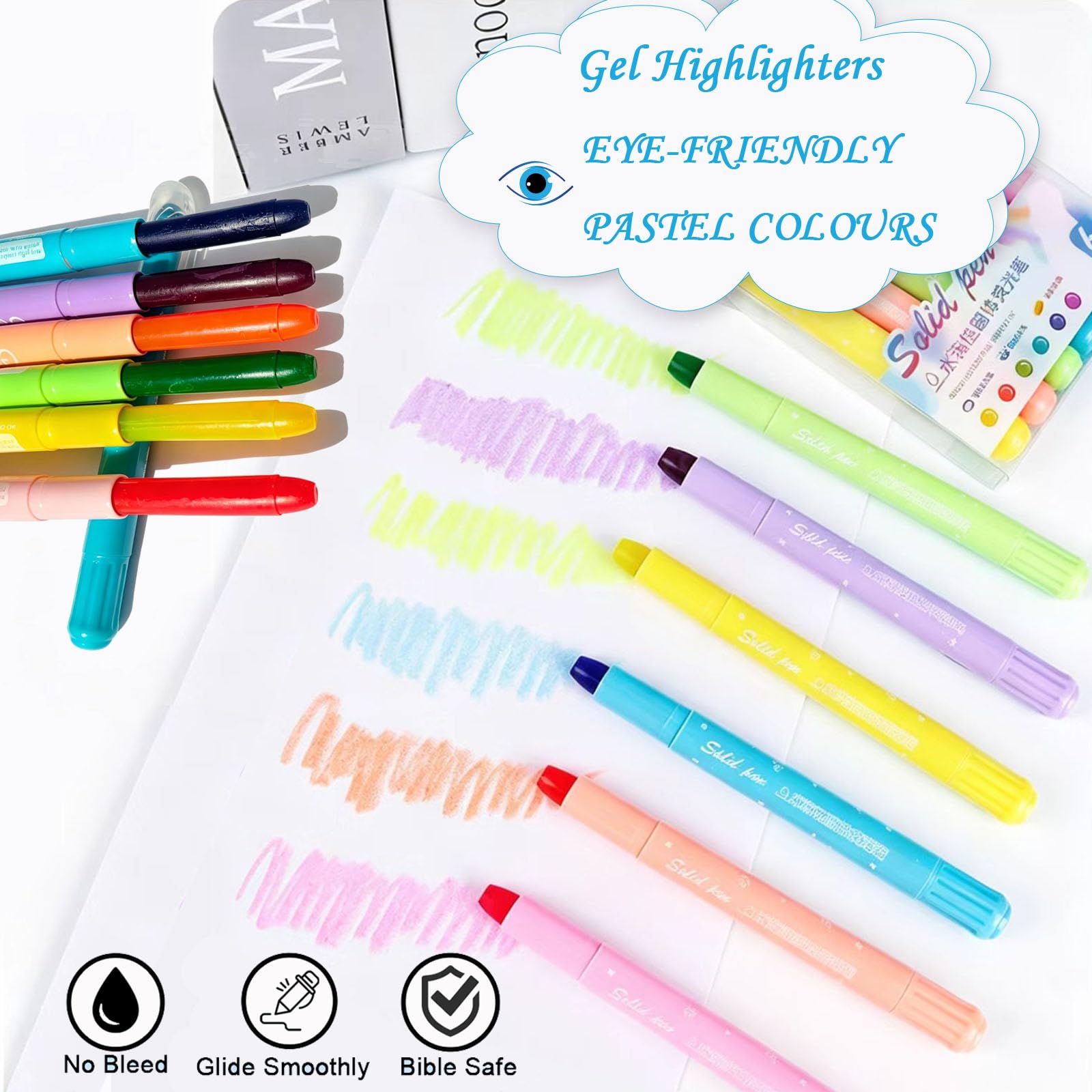 Kit de diario bíblico de 55 piezas, sin sangrado, juego de 6 resaltadores de gel, 8 bolígrafos borrables y recambios y 1 borrador,